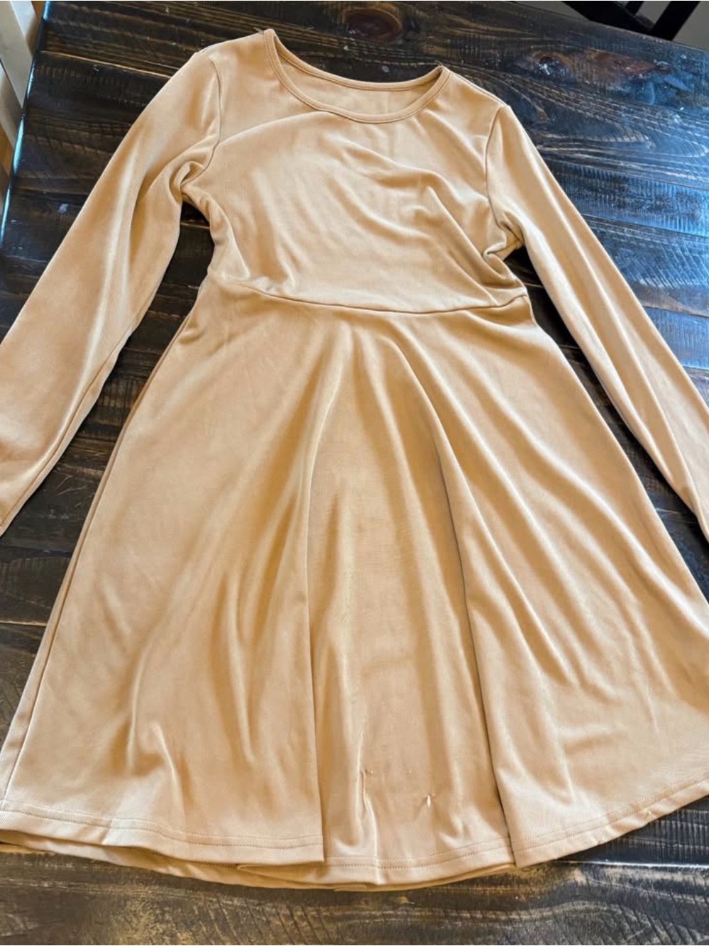Girls Khaki/gold Long Sleeve A-line Velvet Dress